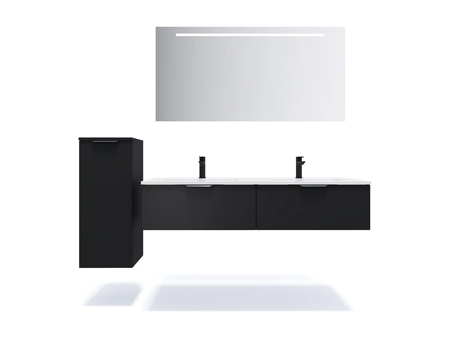 Meuble de salle de bain suspendu double vasque intégrée 140cm 2 tiroirs Noir - Soho