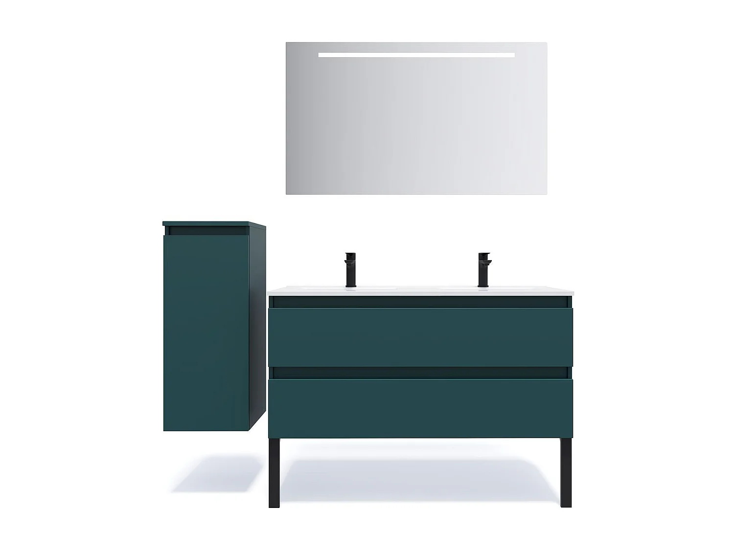 Meuble de salle de bain suspendu double vasque intégrée 120cm 2 tiroirs Bleu - Hudson