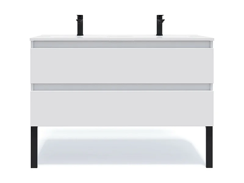 Meuble de salle de bain suspendu double vasque intégrée 120cm 2 tiroirs Blanc - Hudson