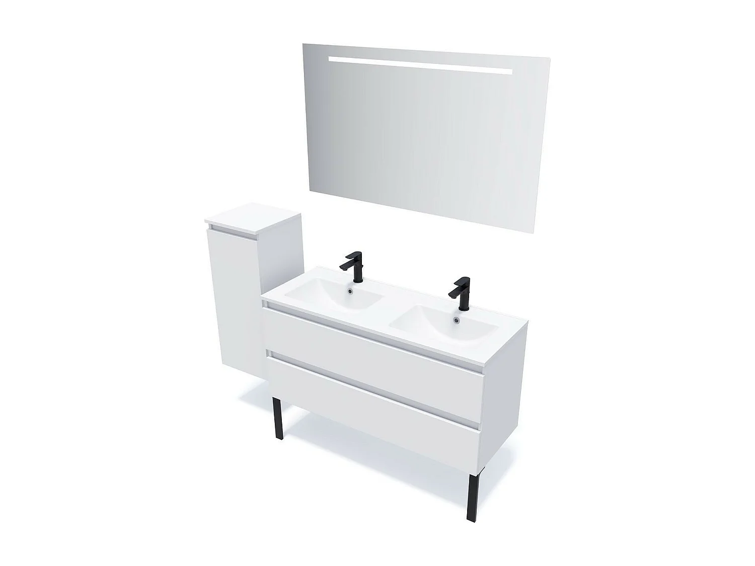 Meuble de salle de bain suspendu double vasque intégrée 120cm 2 tiroirs Blanc - Hudson