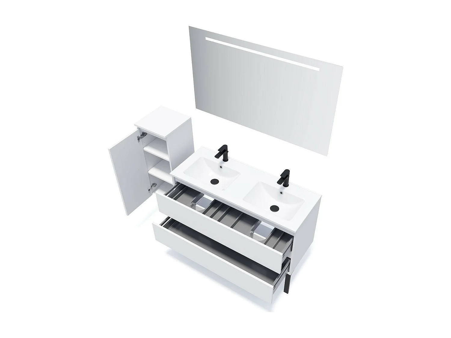 Meuble de salle de bain suspendu double vasque intégrée 120cm 2 tiroirs Blanc - Hudson