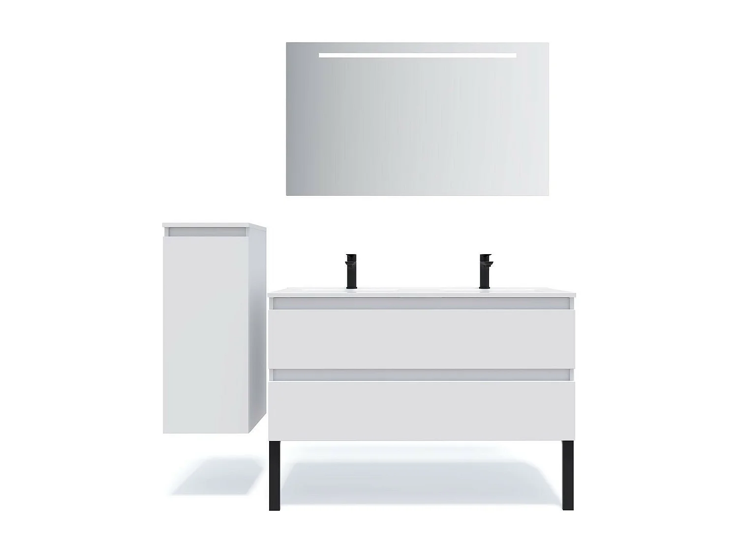 Meuble de salle de bain suspendu double vasque intégrée 120cm 2 tiroirs Blanc - Hudson