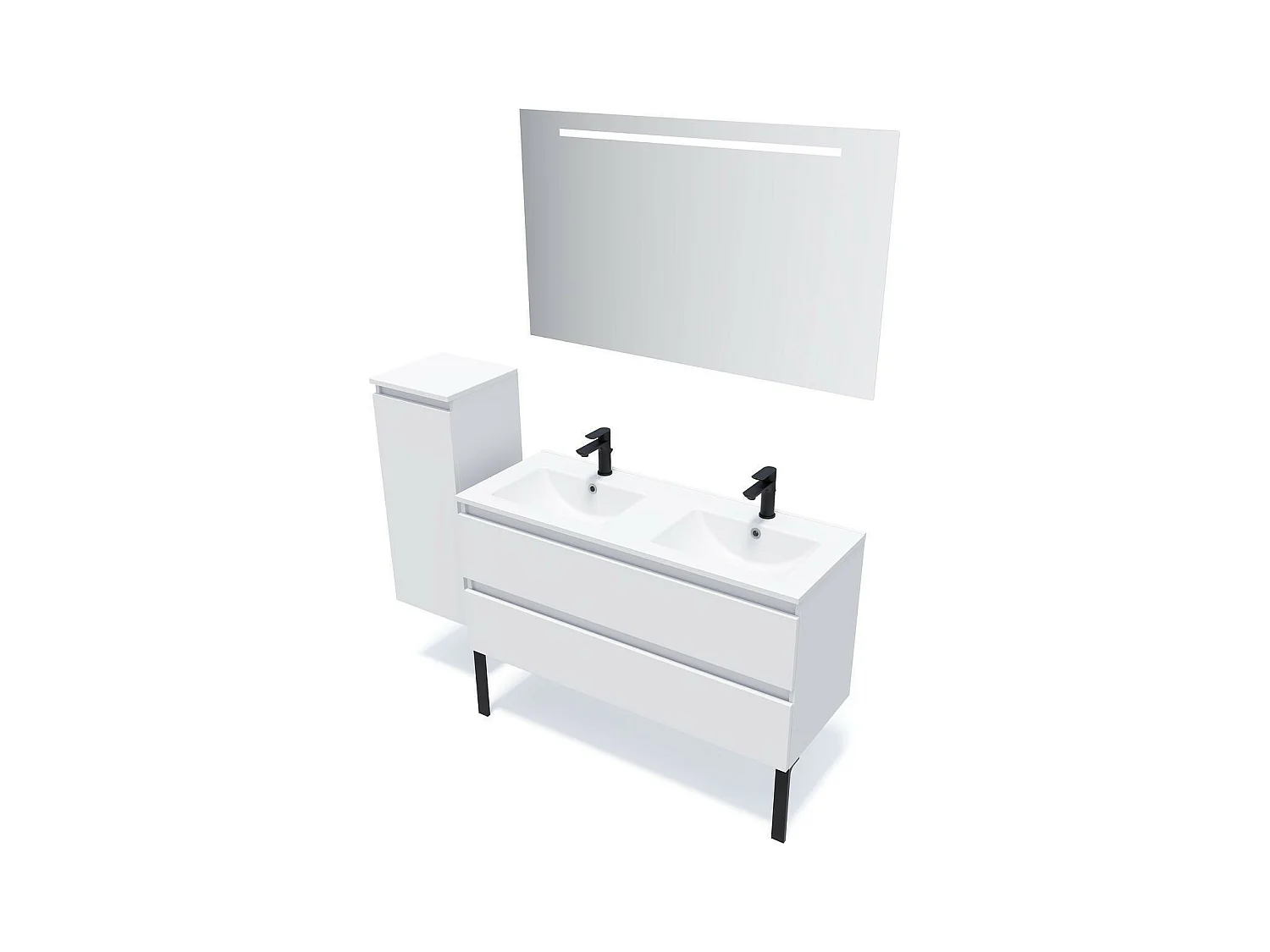 Meuble de salle de bain suspendu double vasque intégrée 120cm 2 tiroirs Blanc - Hudson