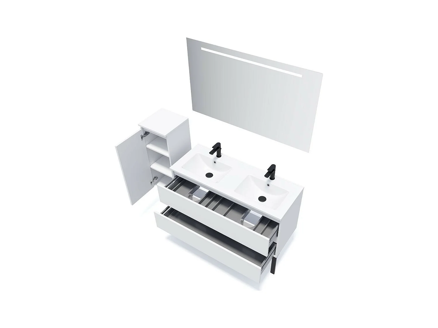 Meuble de salle de bain suspendu double vasque intégrée 120cm 2 tiroirs Blanc - Hudson