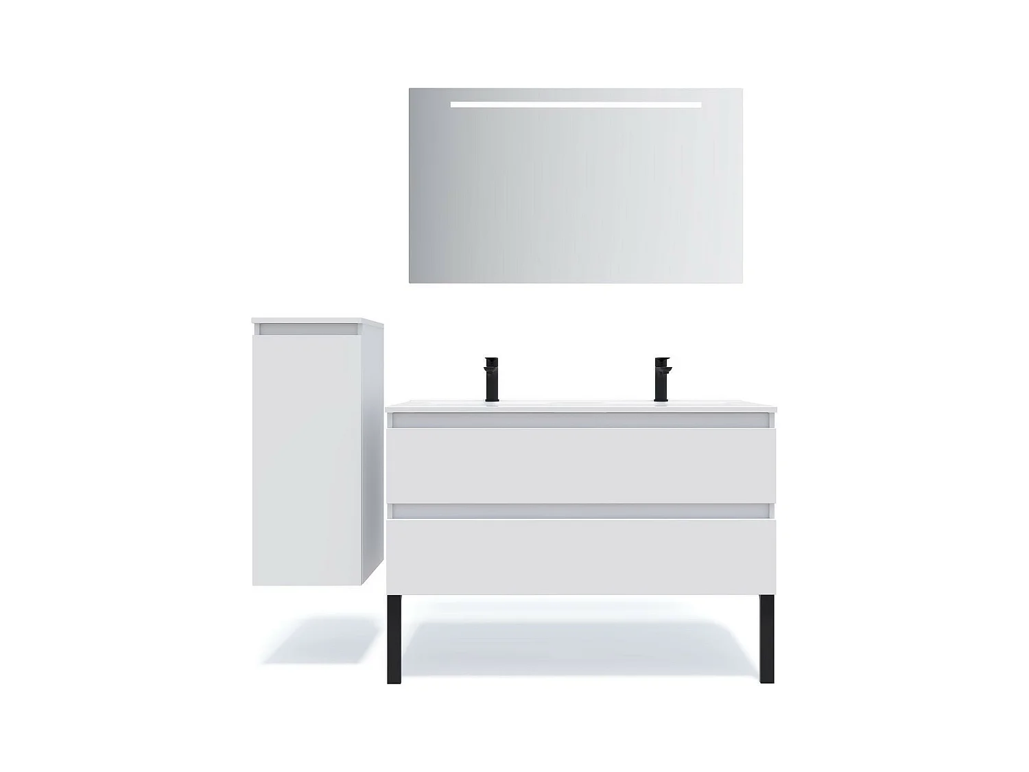 Meuble de salle de bain suspendu double vasque intégrée 120cm 2 tiroirs Blanc - Hudson