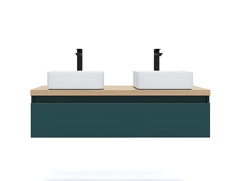 Meuble de salle de bain suspendu 2 vasques à poser 120cm 1 tiroir Bleu - Hudson