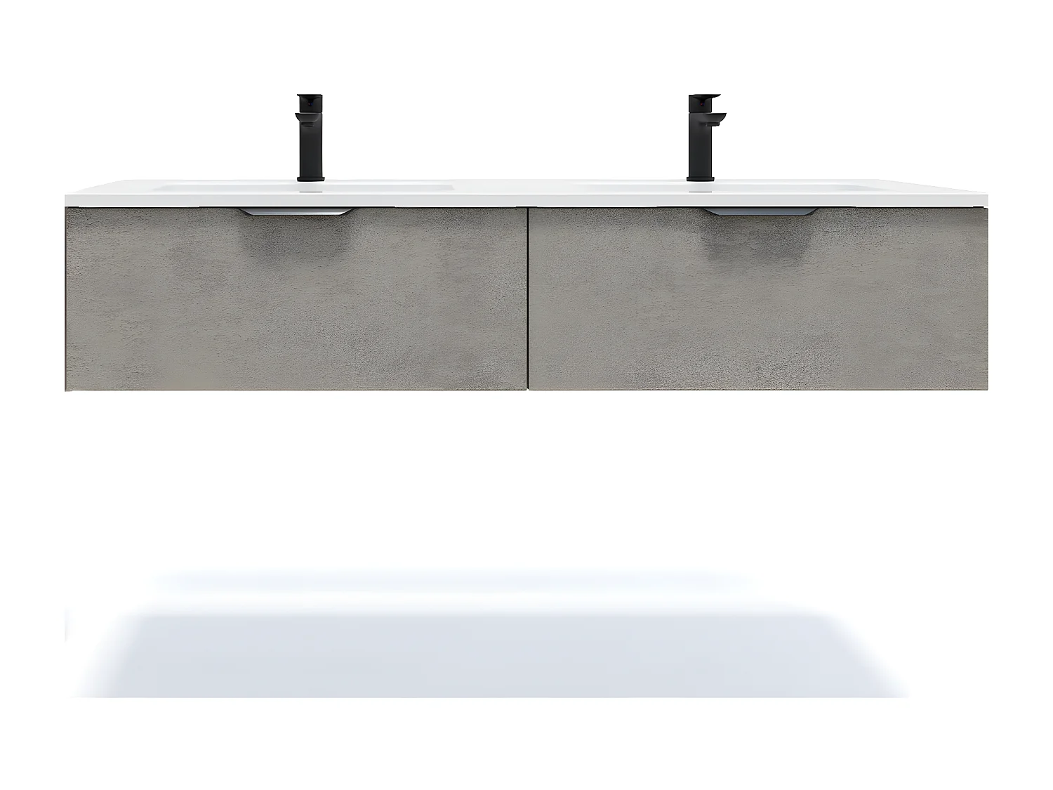 Meuble de salle de bain suspendu double vasque intégrée 140cm 2 tiroirs façon Béton - Soho