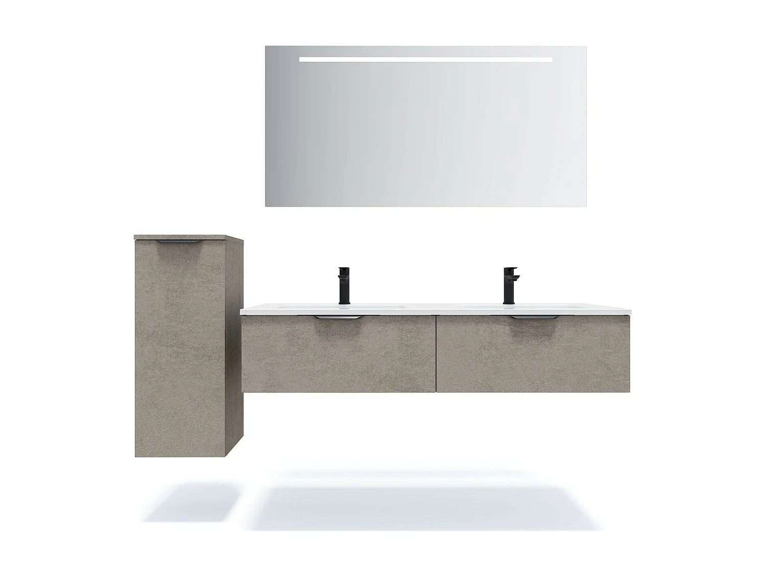 Meuble de salle de bain suspendu double vasque intégrée 140cm 2 tiroirs façon Béton - Soho