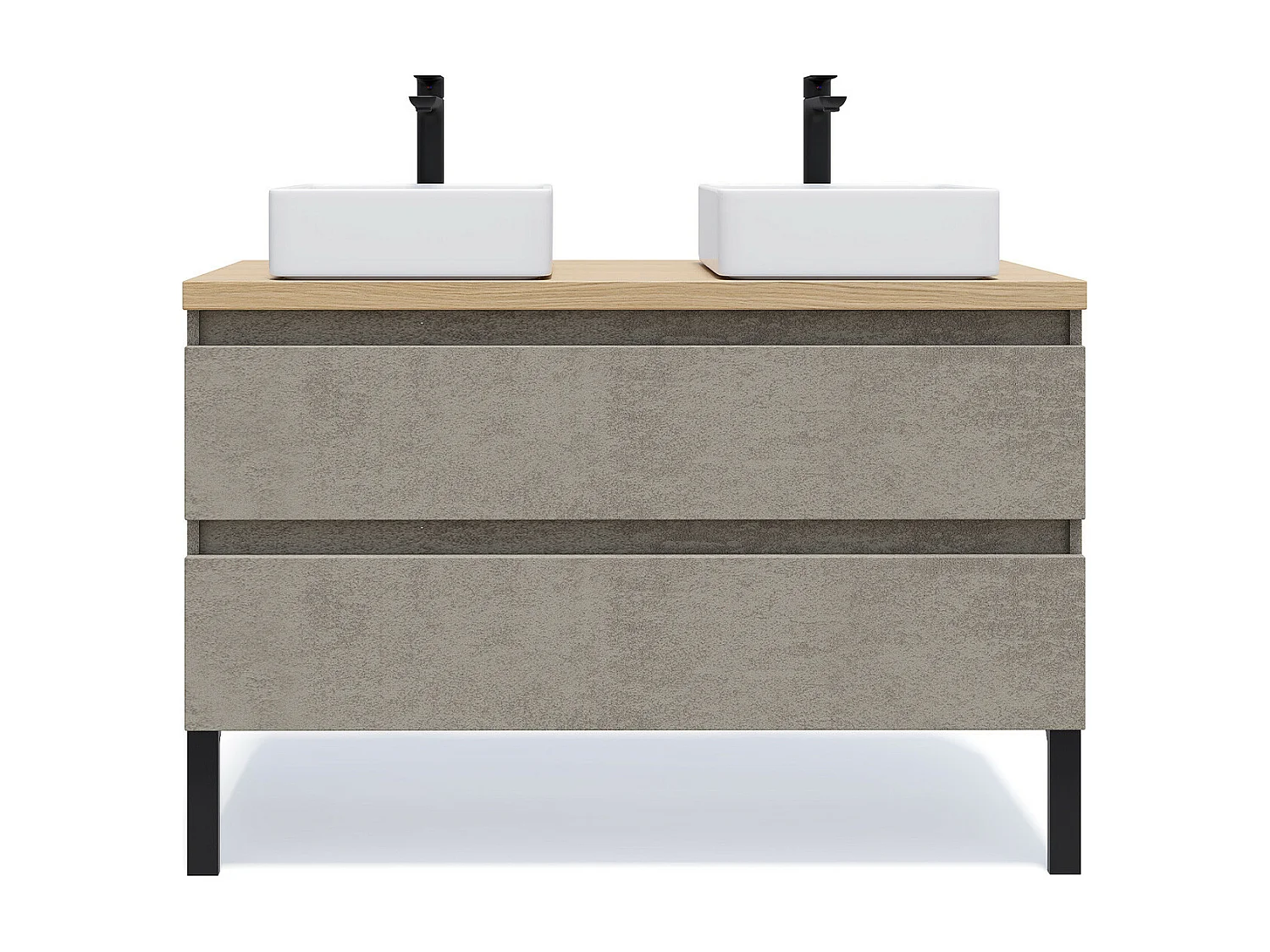 Meuble de salle de bain suspendu 2 vasques à poser 120cm 2 tiroirs façon Béton - Hudson