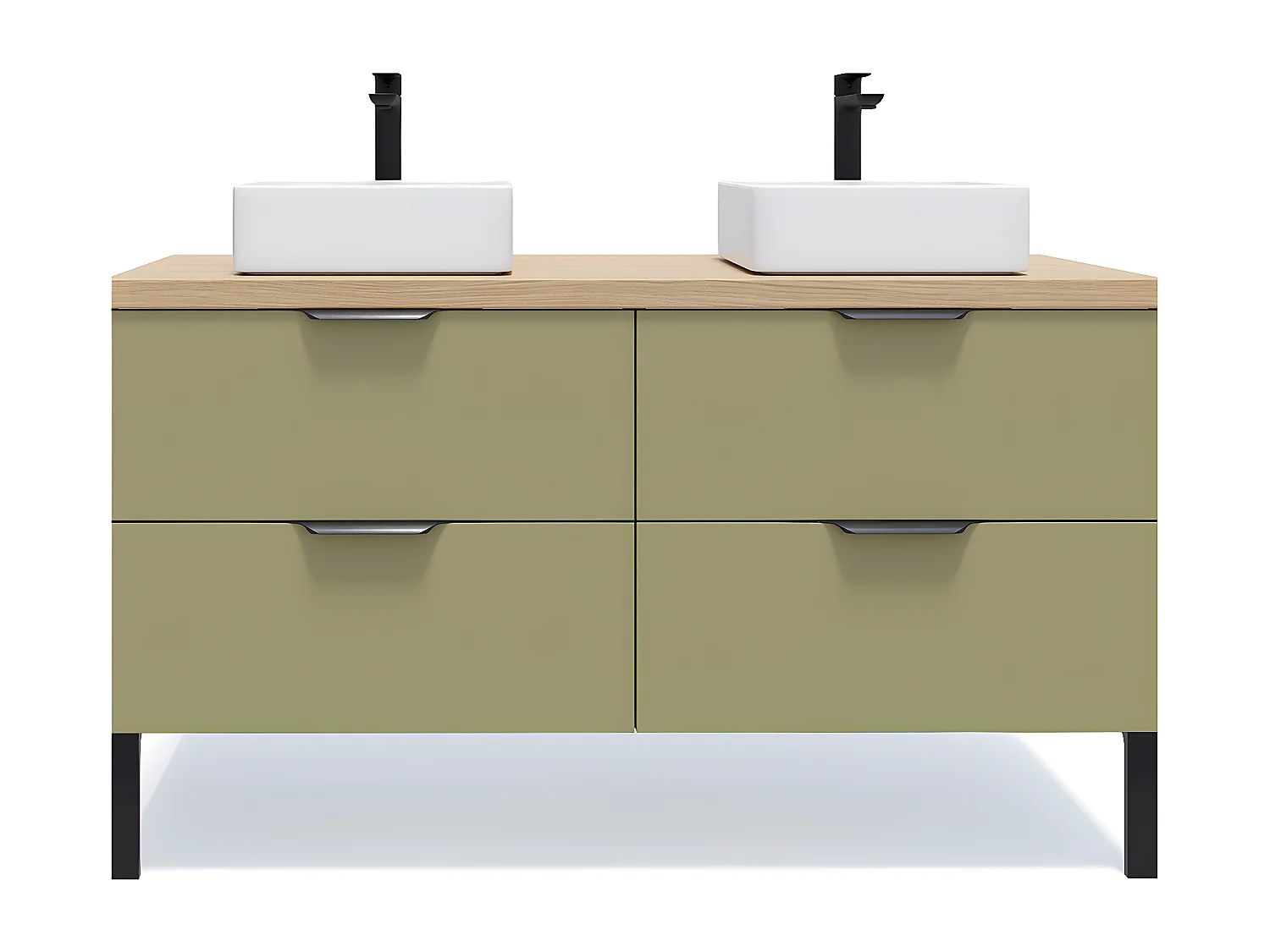 Meuble de salle de bain suspendu 2 vasques à poser 140cm 4 tiroirs Vert olive - Soho