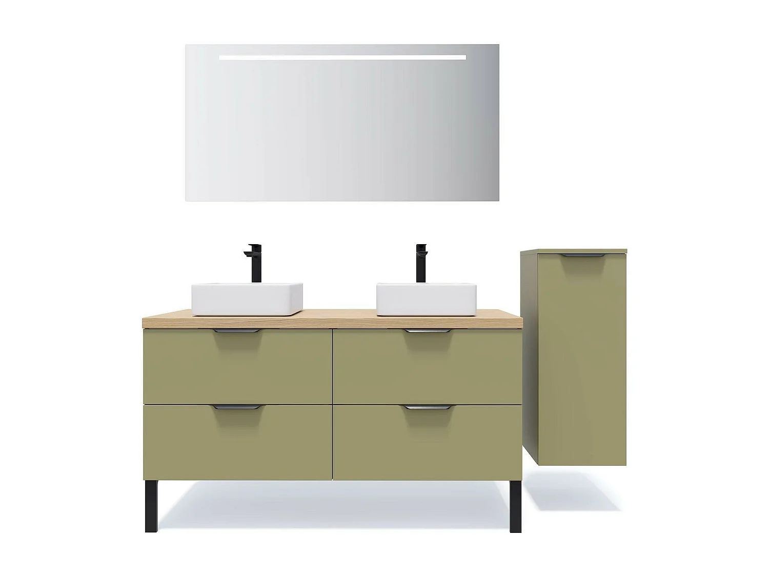 Meuble de salle de bain suspendu 2 vasques à poser 140cm 4 tiroirs Vert olive - Soho