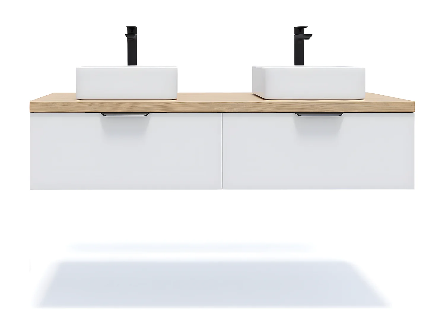 Meuble de salle de bain suspendu 2 vasques à poser 140cm 2 tiroirs Blanc - Soho