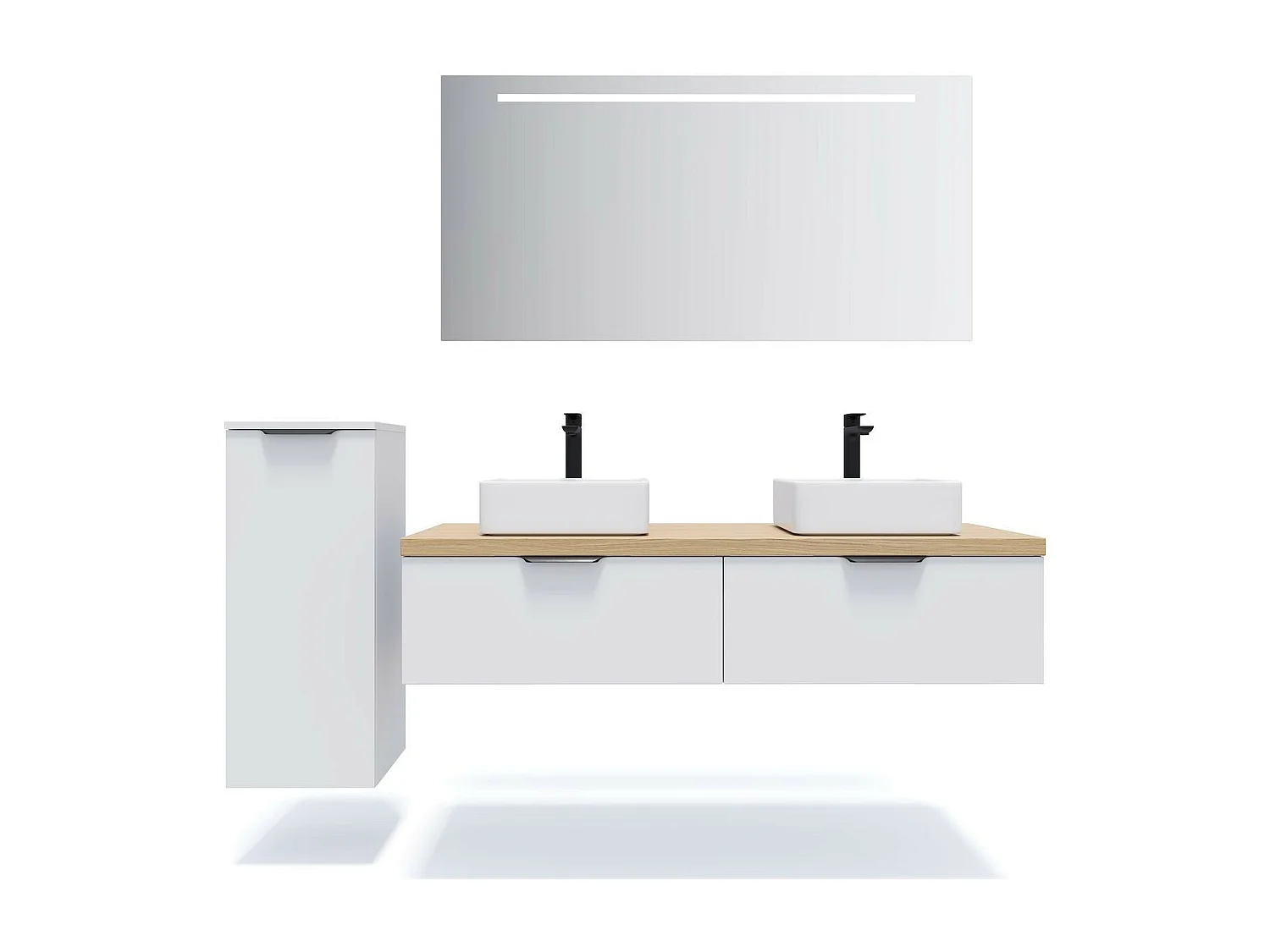 Meuble de salle de bain suspendu 2 vasques à poser 140cm 2 tiroirs Blanc - Soho