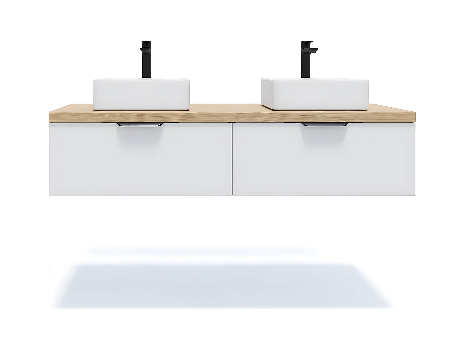 Meuble de salle de bain suspendu 2 vasques à poser 140cm 2 tiroirs Blanc - Soho