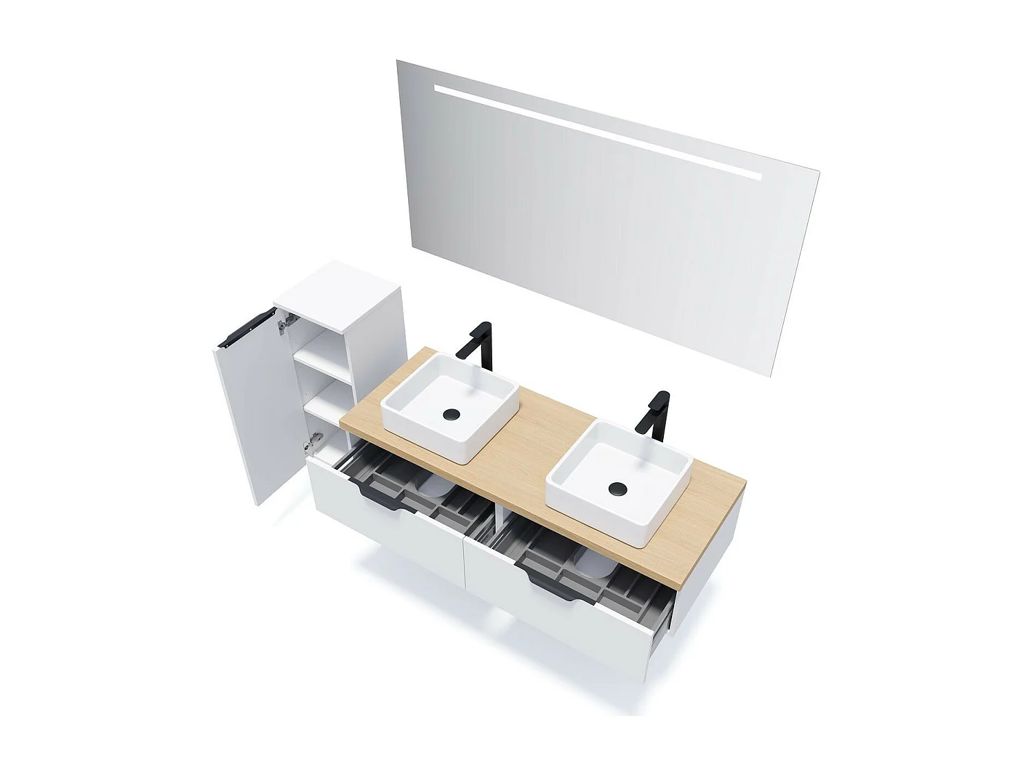 Meuble de salle de bain suspendu 2 vasques à poser 140cm 2 tiroirs Blanc - Soho