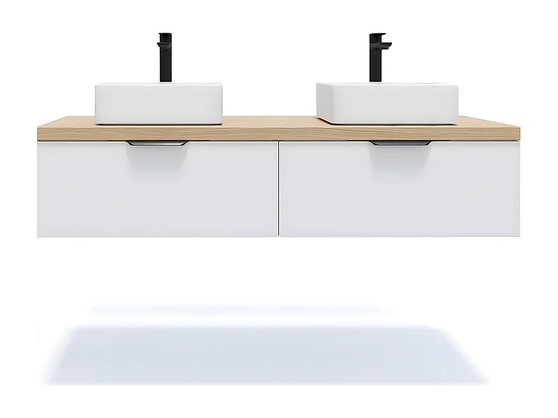 Meuble de salle de bain suspendu 2 vasques à poser 140cm 2 tiroirs Blanc - Soho