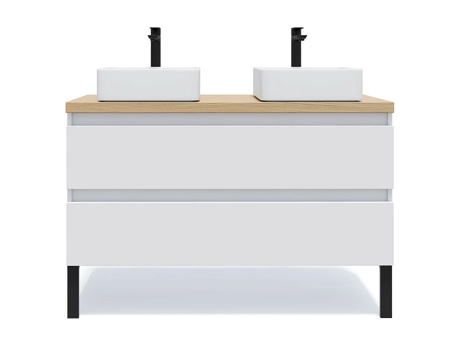 Meuble de salle de bain suspendu 2 vasques à poser 120cm 2 tiroirs Blanc - Hudson