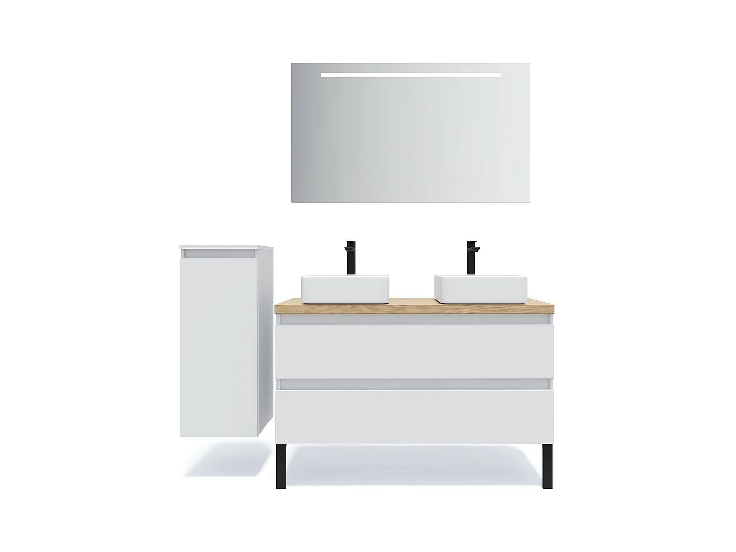 Meuble de salle de bain suspendu 2 vasques à poser 120cm 2 tiroirs Blanc - Hudson