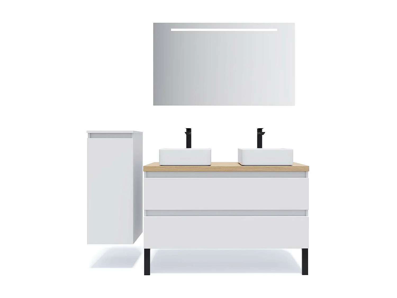 Meuble de salle de bain suspendu 2 vasques à poser 120cm 2 tiroirs Blanc - Hudson