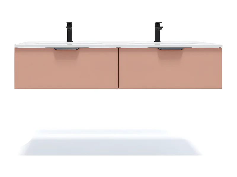Meuble de salle de bain suspendu double vasque intégrée 140cm 2 tiroirs Abricot - Soho