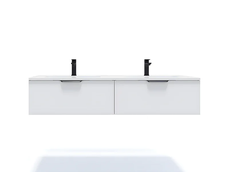 Meuble de salle de bain suspendu double vasque intégrée 140cm 2 tiroirs Blanc - Soho