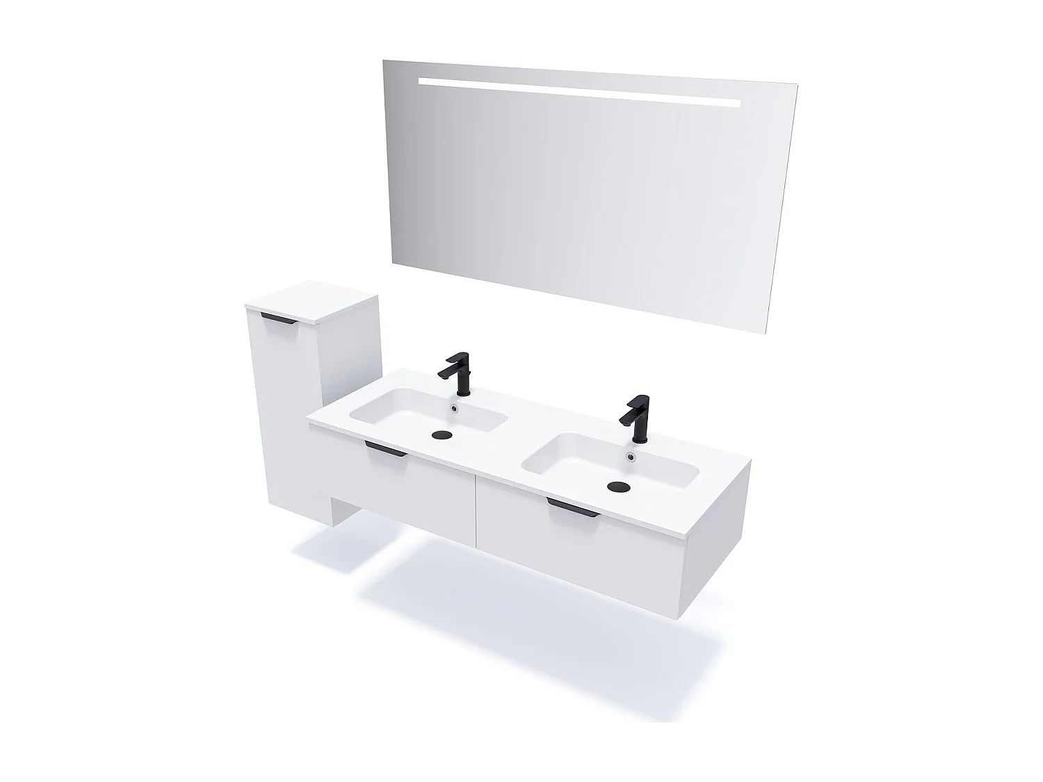 Meuble de salle de bain suspendu double vasque intégrée 140cm 2 tiroirs Blanc - Soho