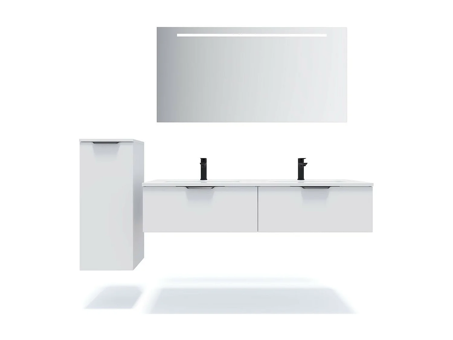 Meuble de salle de bain suspendu double vasque intégrée 140cm 2 tiroirs Blanc - Soho