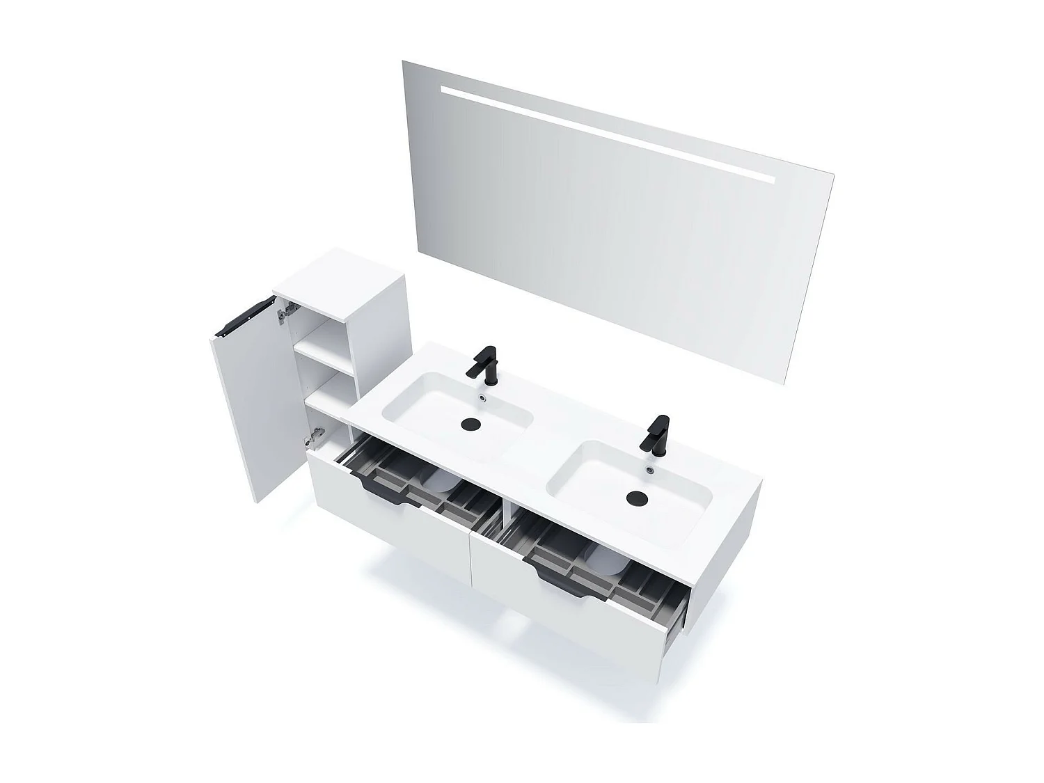 Meuble de salle de bain suspendu double vasque intégrée 140cm 2 tiroirs Blanc - Soho