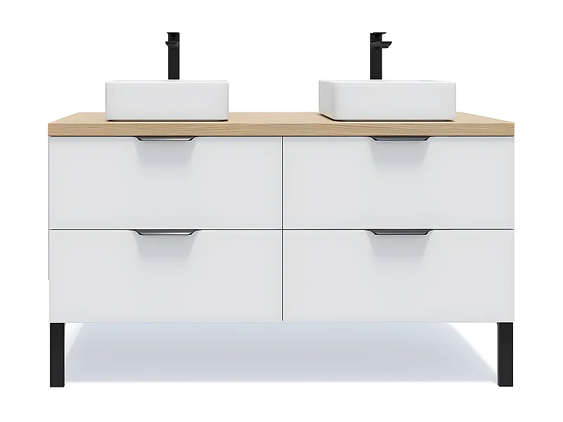 Meuble de salle de bain suspendu 2 vasques à poser 140cm 4 tiroirs Blanc - Soho