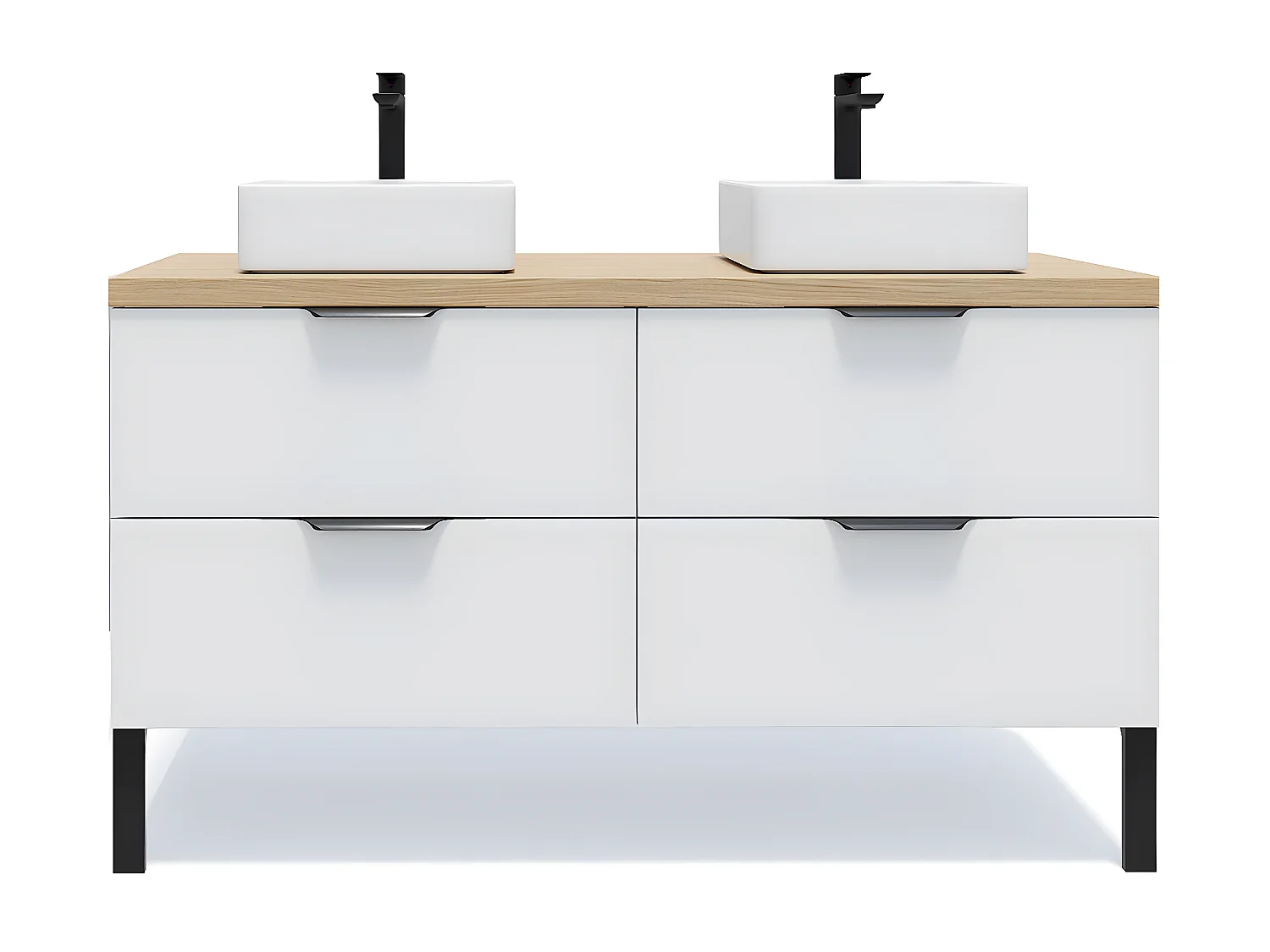 Meuble de salle de bain suspendu 2 vasques à poser 140cm 4 tiroirs Blanc - Soho