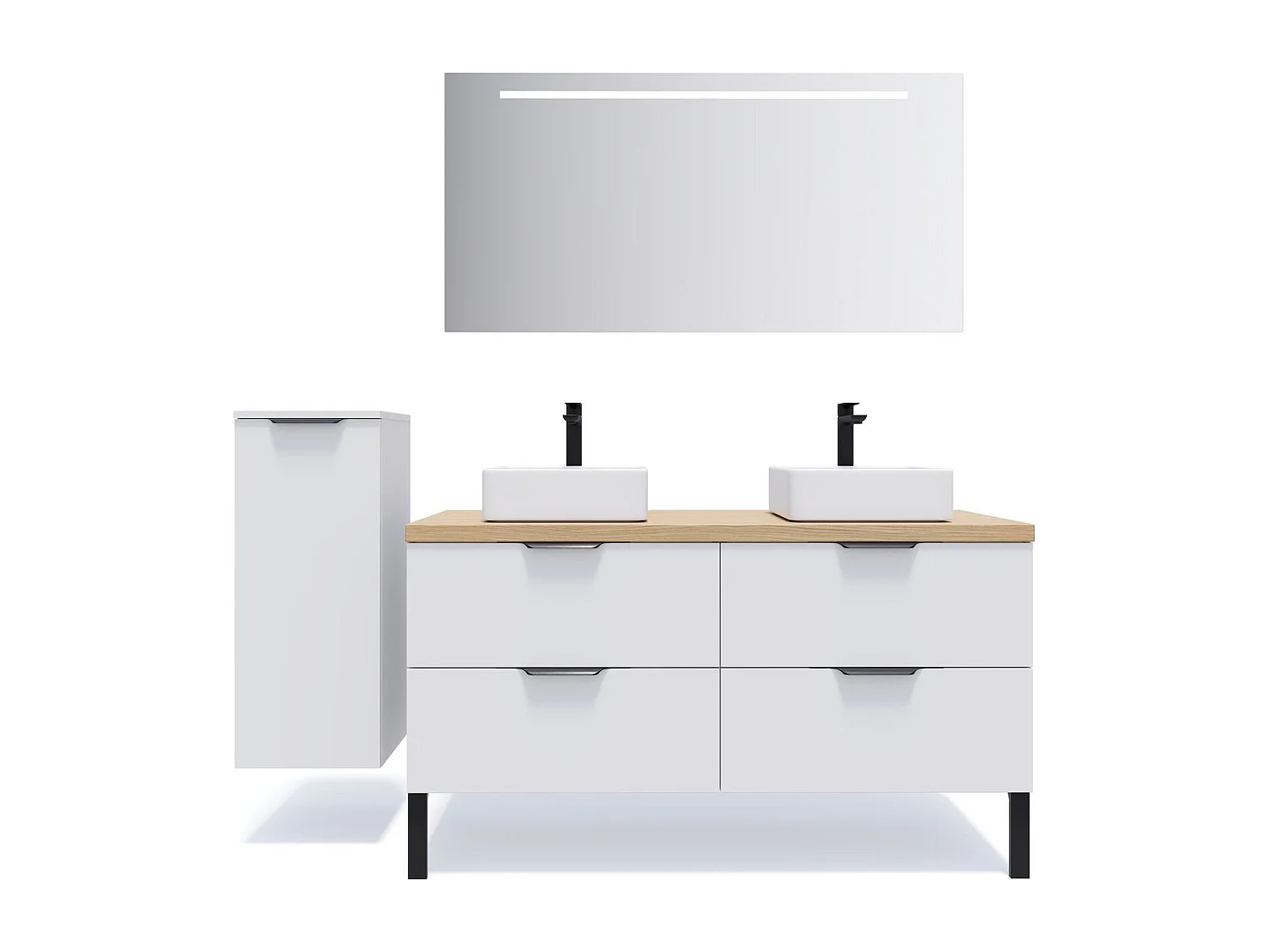 Meuble de salle de bain suspendu 2 vasques à poser 140cm 4 tiroirs Blanc - Soho