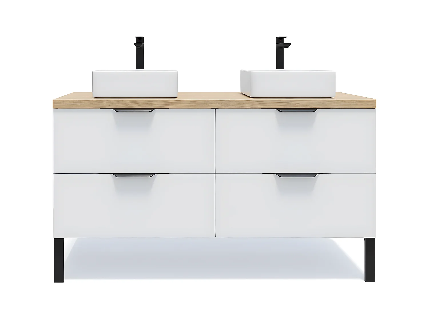 Meuble de salle de bain suspendu 2 vasques à poser 140cm 4 tiroirs Blanc - Soho
