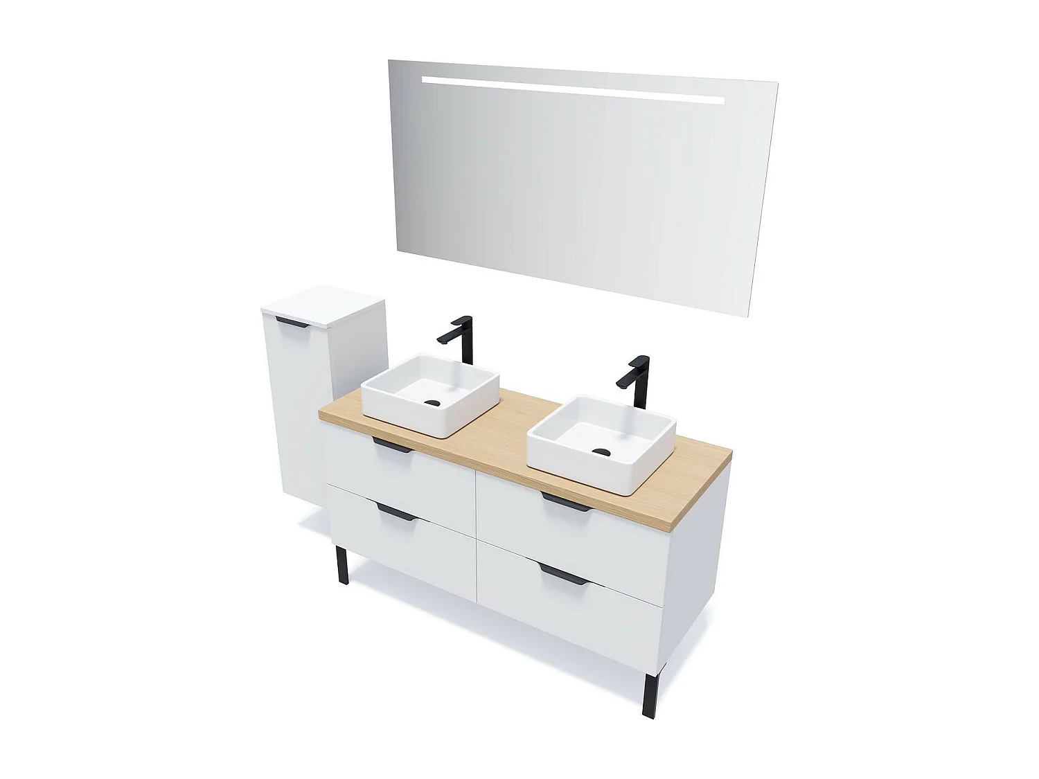 Meuble de salle de bain suspendu 2 vasques à poser 140cm 4 tiroirs Blanc - Soho