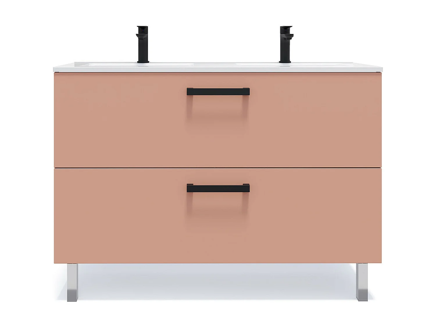 Meuble de salle de bain suspendu avec pieds double vasque intégrée 120cm 2 tiroirs Abricot - Chelsea