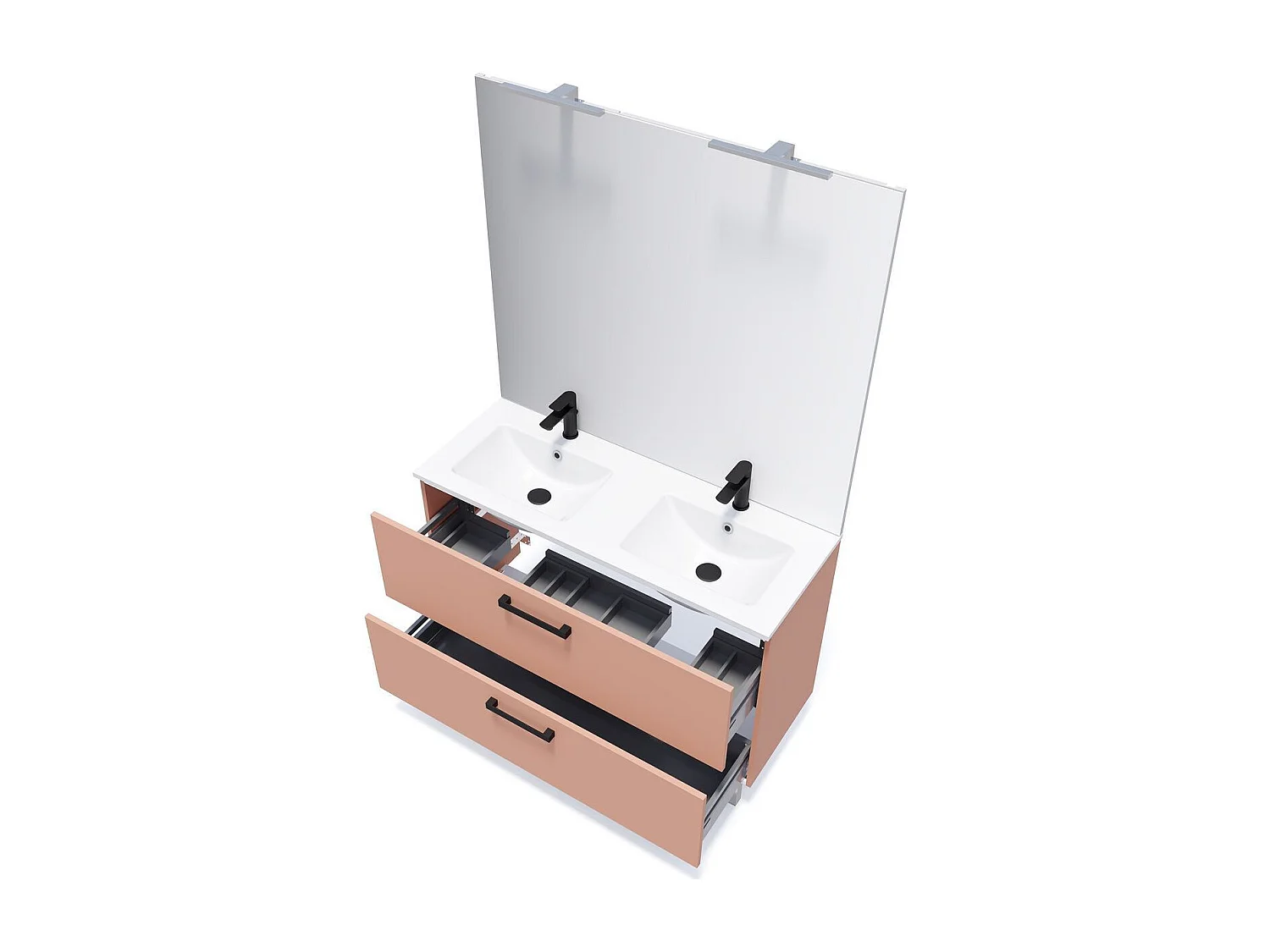 Meuble de salle de bain suspendu avec pieds double vasque intégrée 120cm 2 tiroirs Abricot - Chelsea