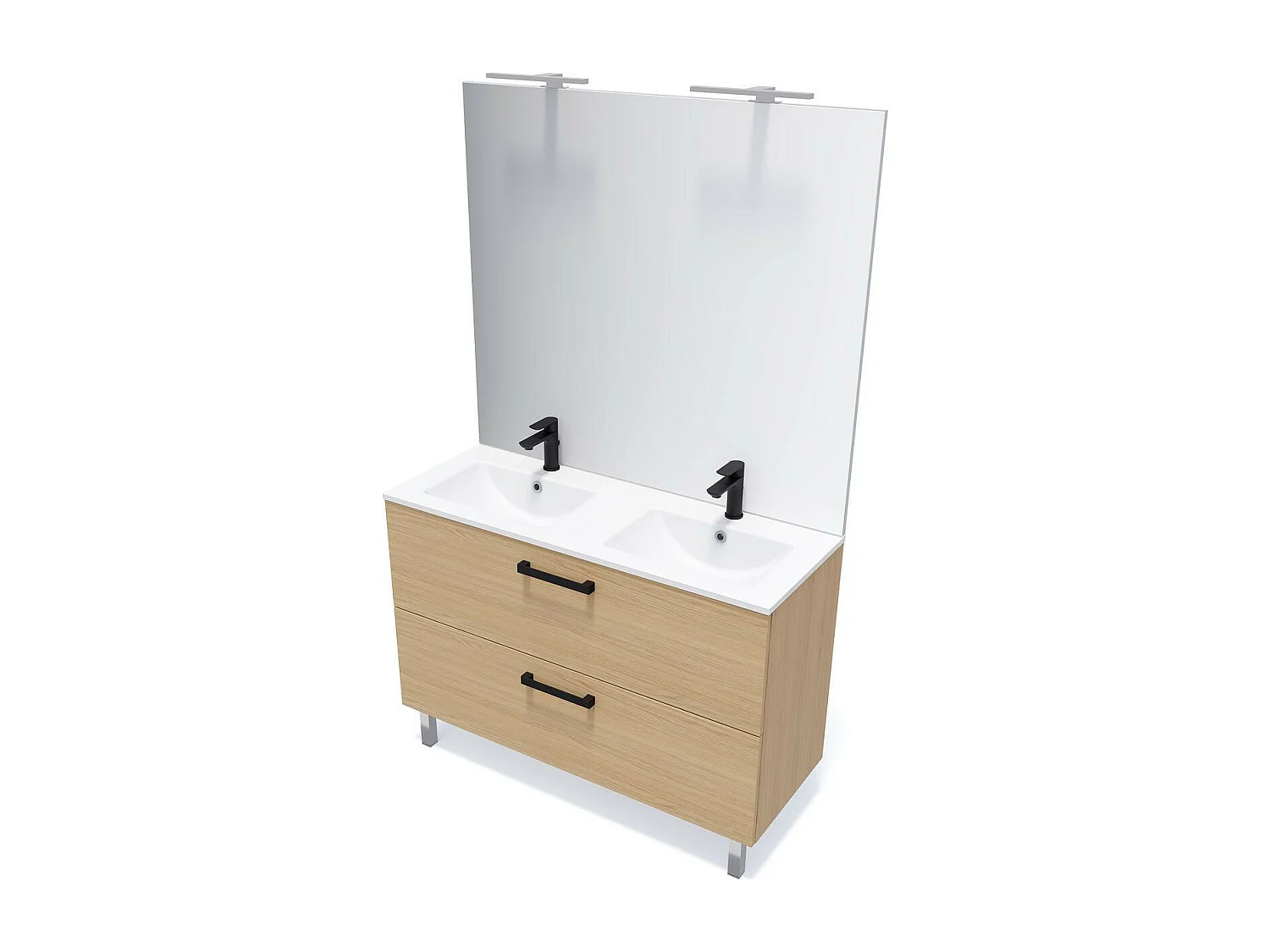 Meuble de salle de bain suspendu avec pieds double vasque intégrée 120cm 2 tiroirs Chêne clair - Chelsea