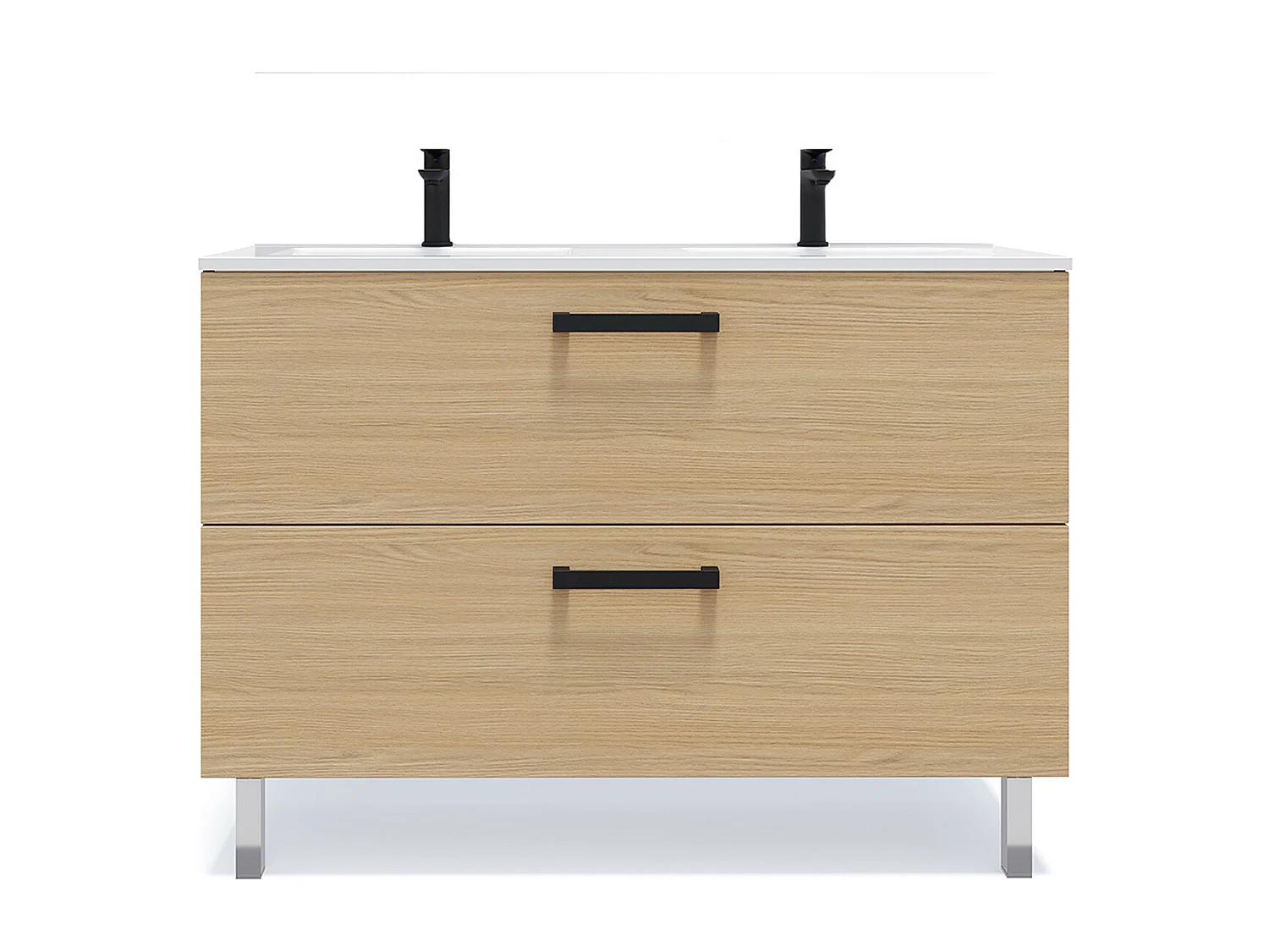 Meuble de salle de bain suspendu avec pieds double vasque intégrée 120cm 2 tiroirs Chêne clair - Chelsea