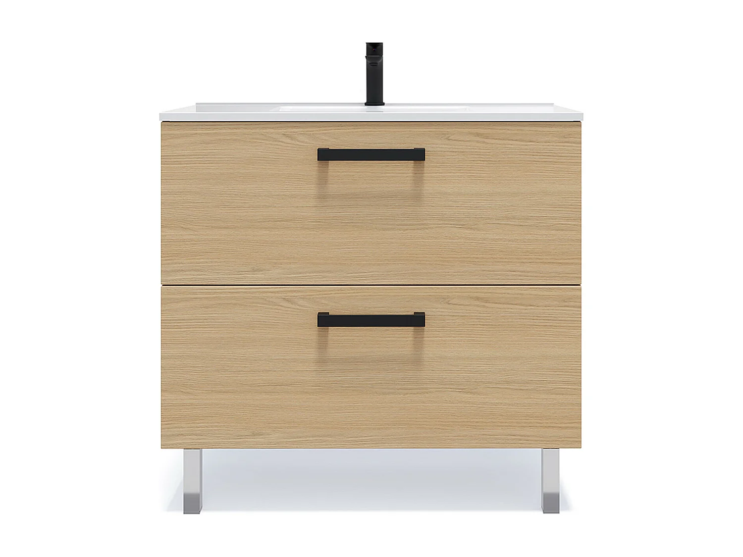 Meuble de salle de bain suspendu avec pieds vasque intégrée 90cm 2 tiroirs Chêne clair - Chelsea