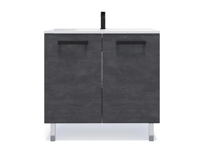 Meuble de salle de bain suspendu avec pieds vasque intégrée 90cm 2 portes Ardoise métallisée - Chelsea