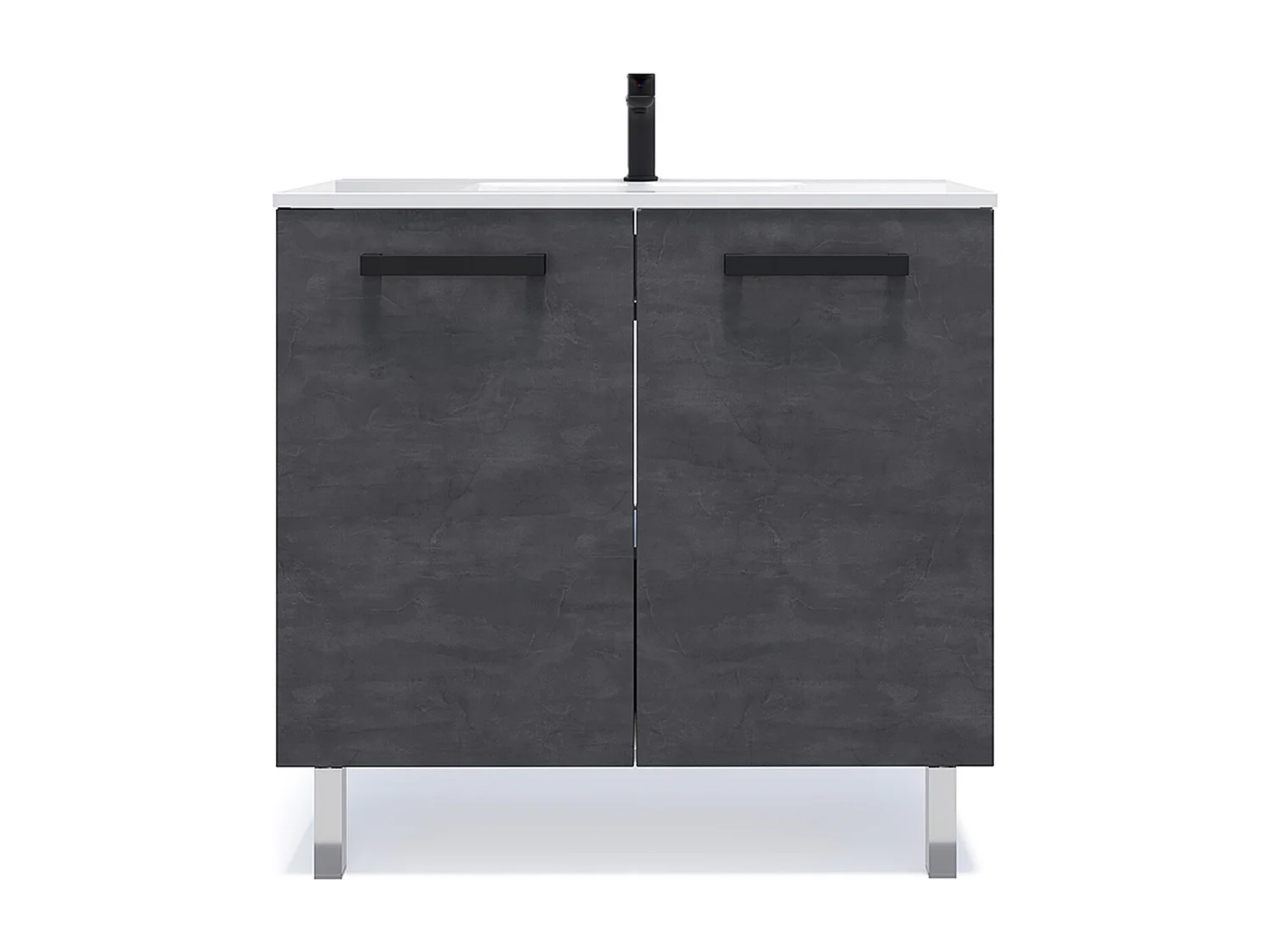 Meuble de salle de bain suspendu avec pieds vasque intégrée 90cm 2 portes Ardoise métallisée - Chelsea