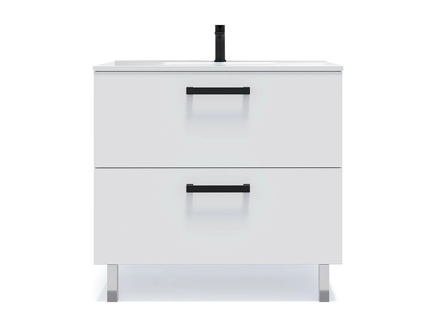 Meuble de salle de bain suspendu avec pieds vasque intégrée 90cm 2 tiroirs Blanc - Chelsea