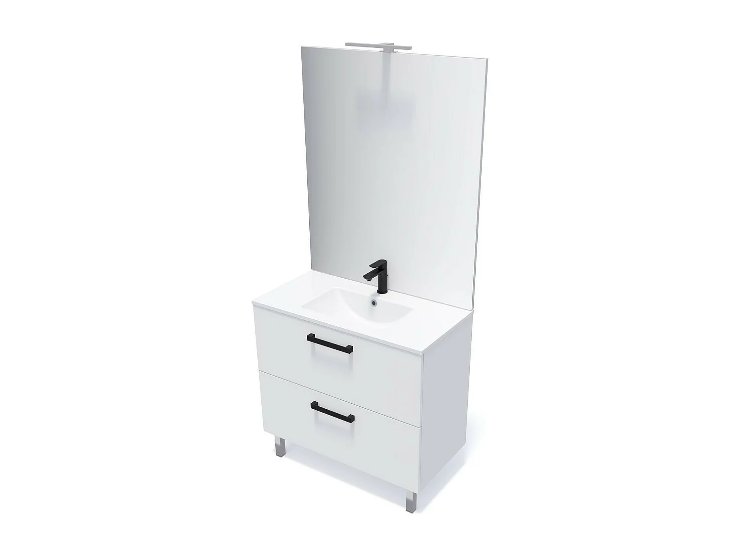 Meuble de salle de bain suspendu avec pieds vasque intégrée 90cm 2 tiroirs Blanc - Chelsea