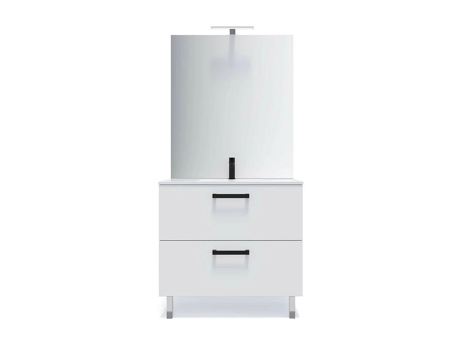 Meuble de salle de bain suspendu avec pieds vasque intégrée 90cm 2 tiroirs Blanc - Chelsea