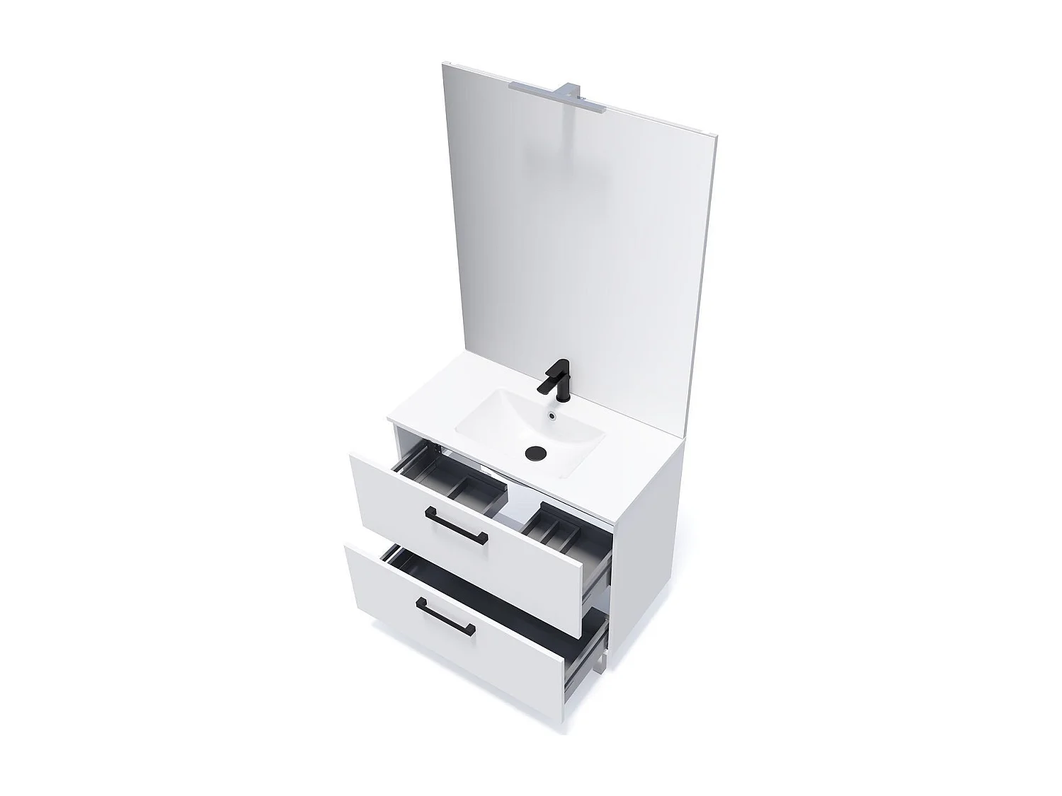 Meuble de salle de bain suspendu avec pieds vasque intégrée 90cm 2 tiroirs Blanc - Chelsea