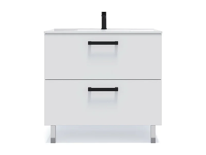 Meuble de salle de bain suspendu avec pieds vasque intégrée 90cm 2 tiroirs Blanc - Chelsea