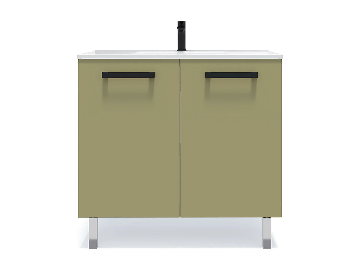 Meuble de salle de bain suspendu avec pieds vasque intégrée 90cm 2 portes Vert olive - Chelsea