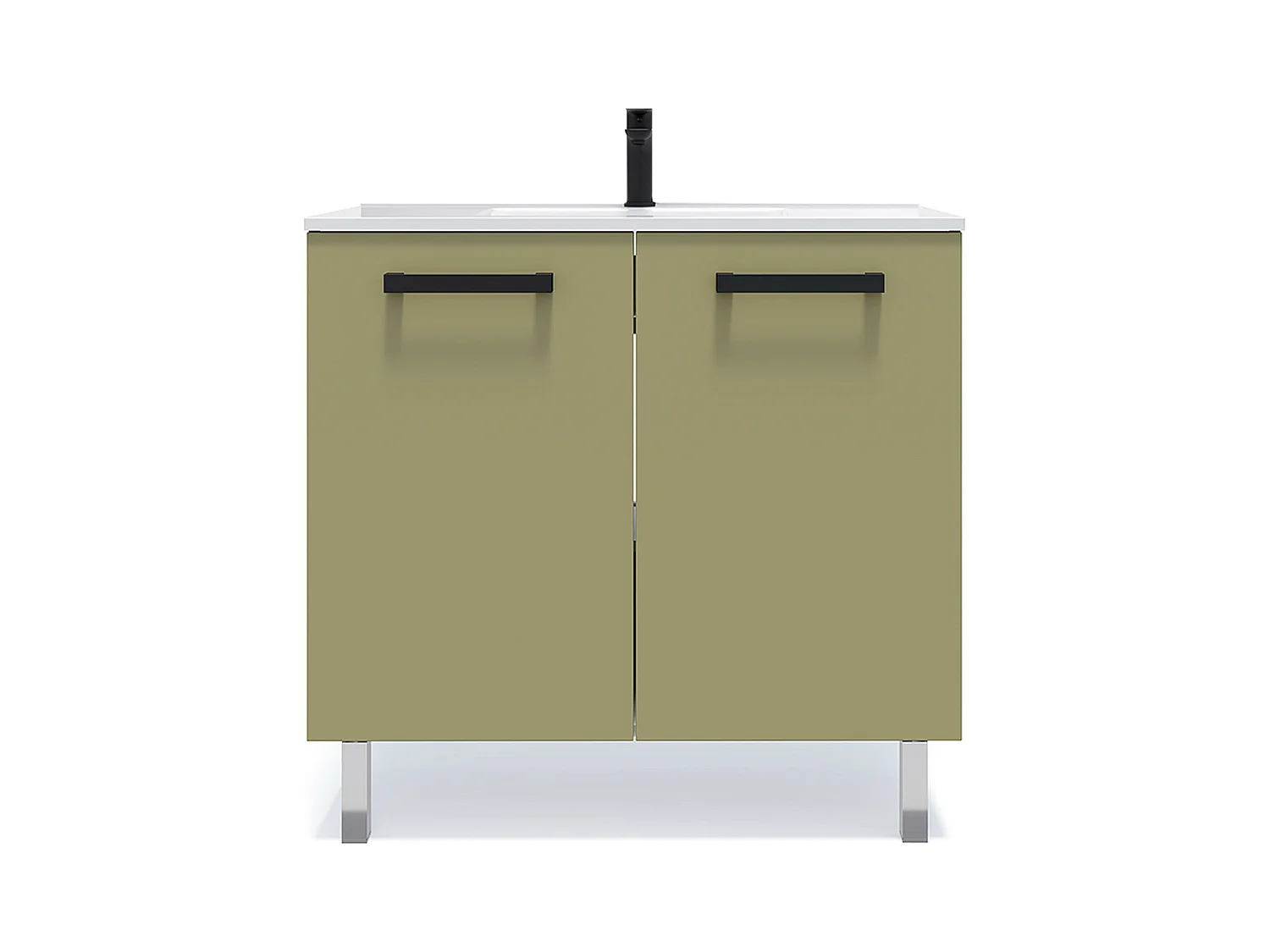 Meuble de salle de bain suspendu avec pieds vasque intégrée 90cm 2 portes Vert olive - Chelsea