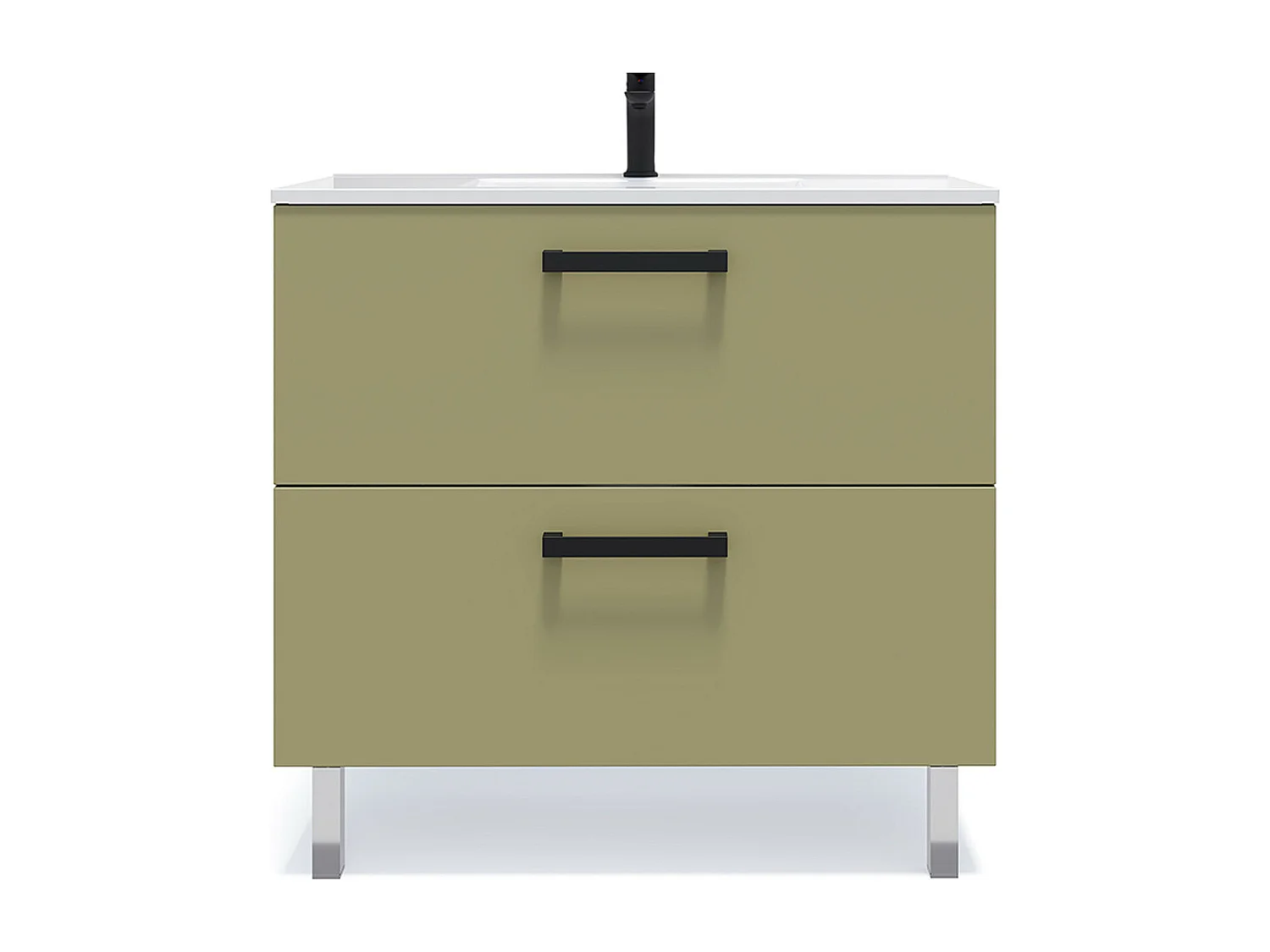 Meuble de salle de bain suspendu avec pieds vasque intégrée 90cm 2 tiroirs Vert olive - Chelsea