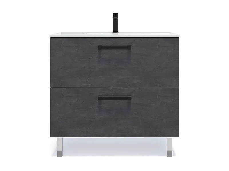 Meuble de salle de bain suspendu avec pieds vasque intégrée 90cm 2 tiroirs Ardoise métallisée - Chelsea