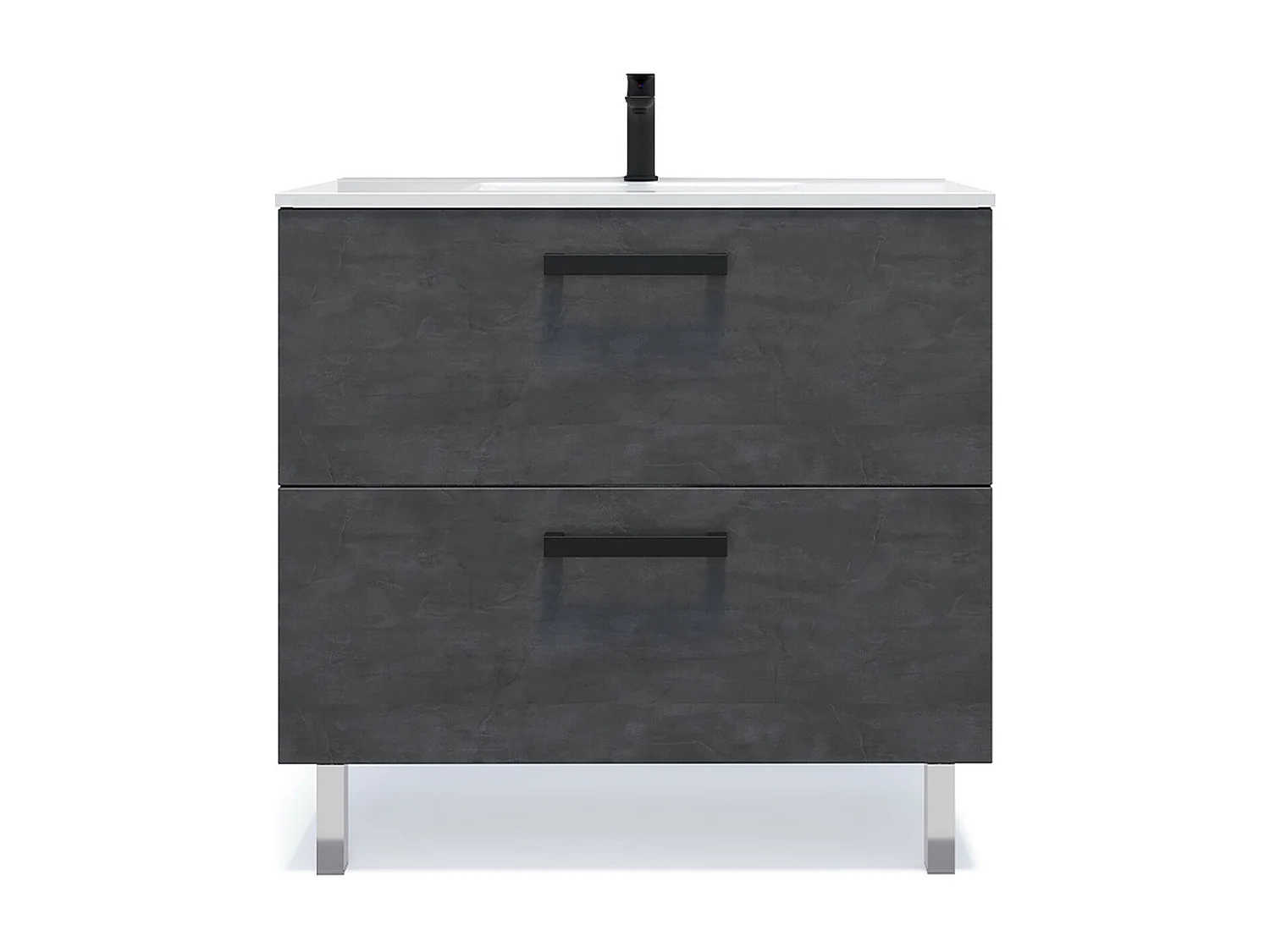 Meuble de salle de bain suspendu avec pieds vasque intégrée 90cm 2 tiroirs Ardoise métallisée - Chelsea